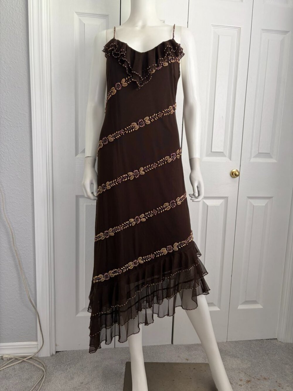 ECI New York size 8 sleeveless beaded midi dress fairy y2k